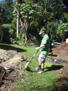 Kevin mowing on Violet